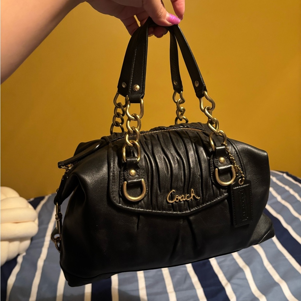 Coach Black Leather Satchel with Gold-Tone Hardware